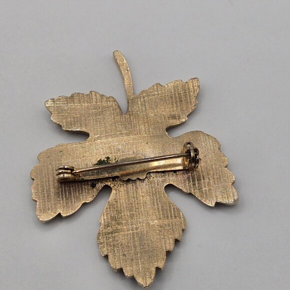 VTG Brooch GoldTone Maple Leaf Green Enamel Fairy Cottage Core Boho Canadian Pin - Picture 13 of 14